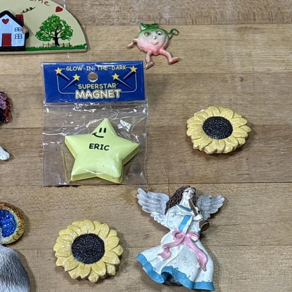 Lot of 16 Vintage Fridge Magnets MCM Farmhouse Cottagecore Owl Angel Cat Fish